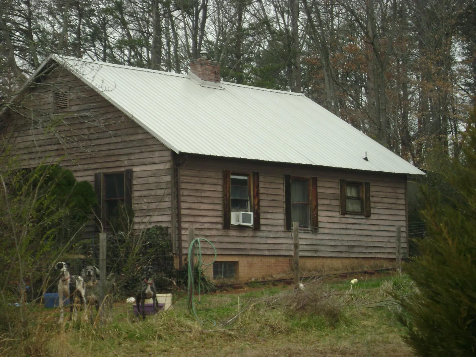 White metal roof on an old wood sided farmhouse, from a Asphalt Shingle Roof Repair job in Corfu